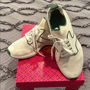 TORY BURCH Cream and Green Sneakers